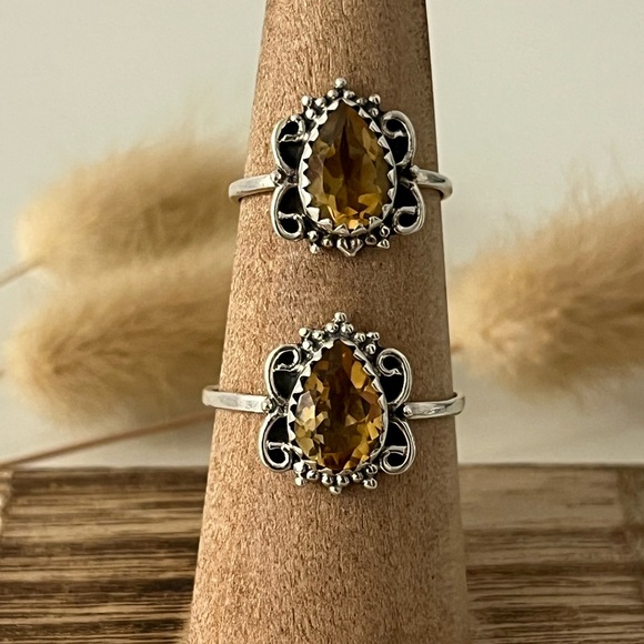 New Dainty 925 Solid Sterling Silver Citrine Gemstone Ring Multiple Sizes - Picture 7 of 9